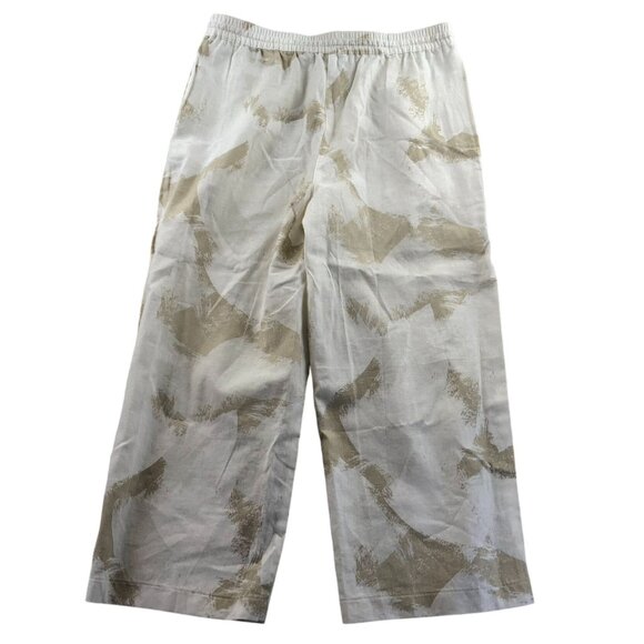 NWT DKNY Pure Womens Pants Small Linen Blend Wide Leg Beige Abstract Pull On - Picture 2 of 15